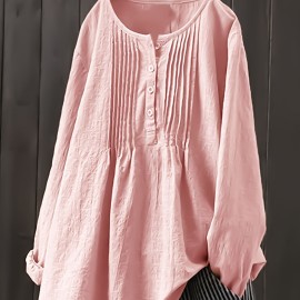 Solid Crew Neck Long Sleeve T-Shirt, Casual Every Day Top For Fall & Spring, Women's Clothing