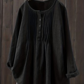 Solid Crew Neck Long Sleeve T-Shirt, Casual Every Day Top For Fall & Spring, Women's Clothing