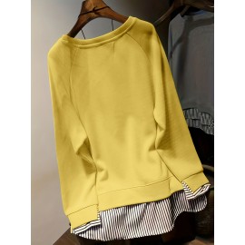 Faux Twinset Pullover Sweatshirt, Casual Long Sleeve Crew Neck Sweatshirt For Fall & Winter, Women's Clothing