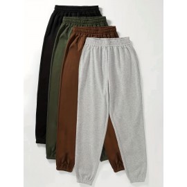 Solid Jogger Pants 4 Pack, Casual Elastic Waist Sporty Pants, Women's Clothing