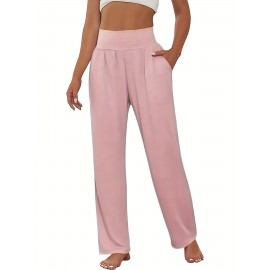 Solid High Waist Pants 3 Pack, Casual Comfy Straight Leg Pants, Women's Clothing