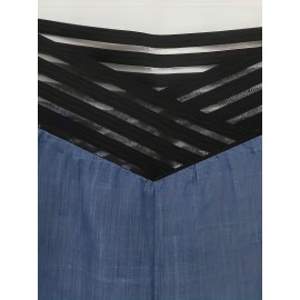 Cross Waist Wide Leg Pants, Casual Loose Mesh Stitching Pants, Women's Clothing