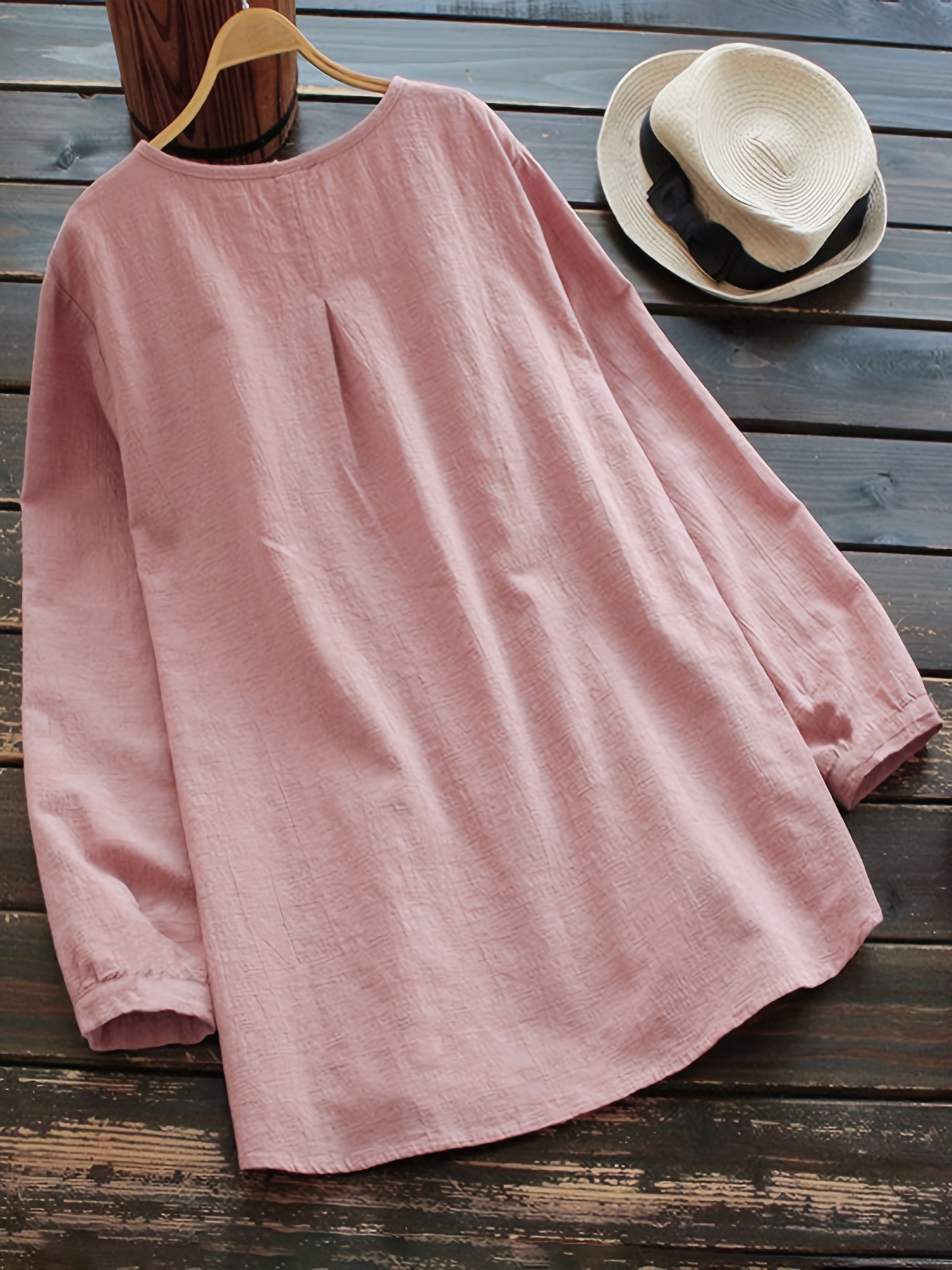 solid crew neck long sleeve t shirt casual every day top for fall spring womens clothing details 12